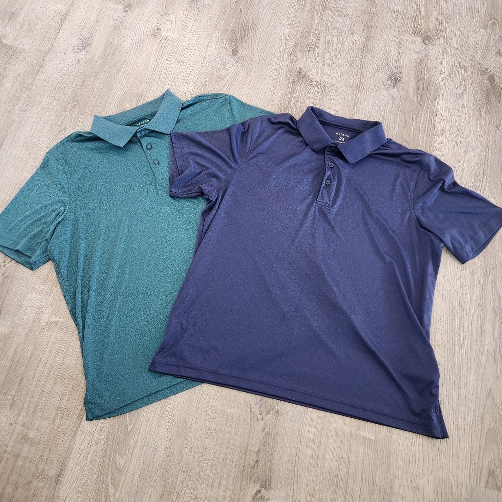 Lot Of 2‎ George Short Sleeve Polo Golf Shirts Mens Size XL Blue Green Solid